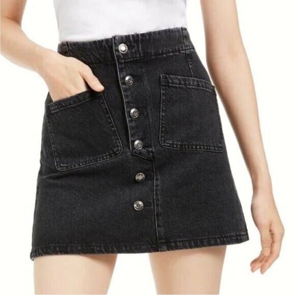 NWT OAT New York Black Denim Button Front Skirt - Picture 1 of 7